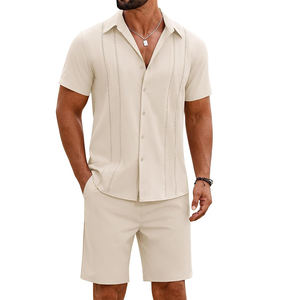 Ensembles cubains pour hommes, 2 pièces, ensemble assorti chemise et short pour les vacances d'été - Product Image 1