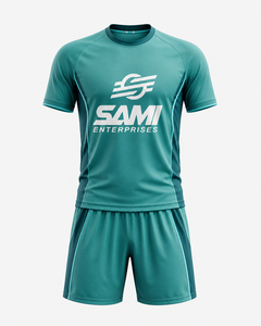 ชุดฟุตบอลสีเขียวแบบกำหนดเอง เสื้อแขนสั้นและกางเกงขาสั้นสำหรับฝึกซ้อม ชุดทีม - Product Image 1
