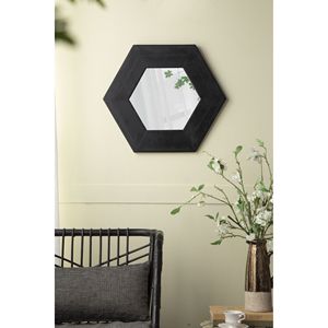 Specchio da Parete Esagonale 47x47 cm con Cornice in Legno Massello Nero, Elegante Decorazione per Soggiorno, Bagno e Corridoio - Product Image 1