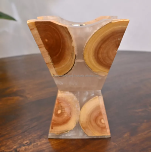 Handmade Wooden Incense Burner With Casted Resin White <b>Oud</b> Resin Incense Holder Acacia wood And Resin <b>Bakhoor</b> Tower - Product Image 6