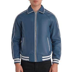 Chaqueta de moto con cremallera para hombre, resistente al agua desgastada para primavera 100%, Original chaqueta de cuero, chaquetas de cuero suave para hombre - Product Image 1