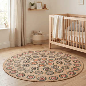 Alfombra de Yute Trenzada con Estampado de Mandala Colorido para Sala de Estar, Estilo Contemporáneo, Orgánico, Moderno y Nórdico - Product Image 2