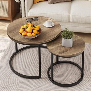 Modern Eco-Friendly Durable Solid Wood <b>Coffee</b> <b>Table</b> <b>Set</b> Metal Frame <b>Nesting</b> Design Space-Saving Easy Assembly for Living Room - Product Image 2