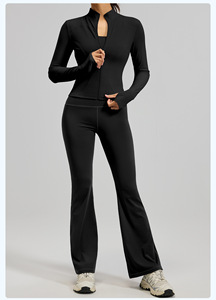 Conjunto Deportivo Personalizado de 2 Piezas para Mujer, Leggings para Correr, Ropa Deportiva, Chaqueta con Cierre y Pantalones Acampanados para Yoga - Product Image 3