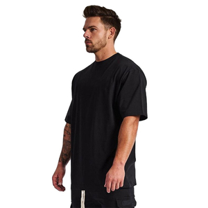 T-shirts décontractés surdimensionnés à col rond en tissu éponge 100% coton pour hommes avec épaules tombantes et manches courtes - Product Image 1