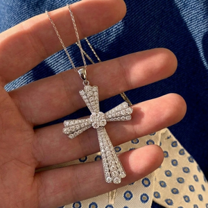 18K Solid Gold Natural Diamond Cross Pendant Real Diamond Cross Necklace Earth Mined VS1 Clarity <b>Micro</b> Pave Christmas Gift - Product Image 2