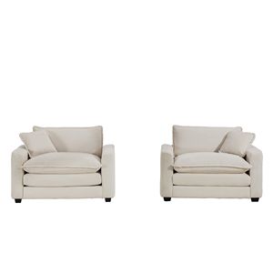 Set di Divani Lussuosi e Sofisticati con Seduta Profonda, Due Poltrone Singole in Tessuto Corduroy Beige Chiaro e Set di Due Poltrone Decorative per Soggiorno - Product Image 6