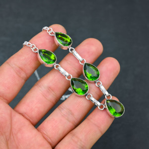 Collier de luxe personnalisé en argent sterling avec perle d'eau douce de culture en forme de poire et péridot vert, 18 pouces, pour cadeau de mariage - Product Image 2