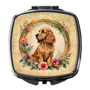 Compacto Inglés Cocker Spaniel Flores Viaje Maquillaje Espejo Plegable Mano Diseño Regalo para Mujeres y Niñas - Product Image 1