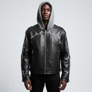 Men's Genuine Leather Hoodie <b>Jacket</b> Soft Hooded Pullover Windproof Oversized Winter Streetwear Outerwear OEM ODM Manufacturer - Product Image 3