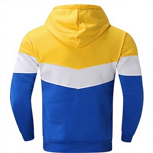 Ensemble de survêtement à capuche 2-en-1 en polaire color block pour homme, manches longues, cordon de serrage, décontracté, pour l'automne, bleu, jaune, blanc, polyester, coton - Product Image 4