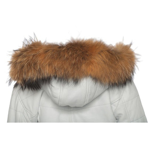 Veste en cuir de mouton matelassée blanche tendance pour femme, avec fourrure et capuche amovible, fermeture éclair, manteau d'hiver - Product Image 6