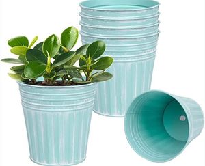 Juego de Macetas Metálicas Vintage, Cubos Galvanizados Grises con Asas Doradas, Macetas Rústicas para Jardín, Recipientes Decorativos para Plantas - Product Image 5