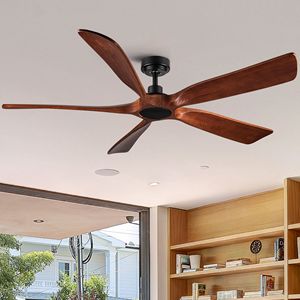 Ventilatore da soffitto a LED da 60 pollici in legno di noce marrone stile rustico con telecomando per soggiorno o patio - Product Image 1