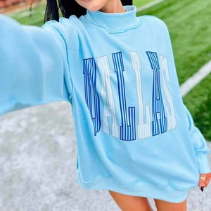 Dallas Custom <b>Mock</b> <b>Neck</b> Crew <b>Neck</b> Sweatshirt Sorority Fraternity Greek Apparel Chenille Patch Cotton Fleece - Product Image 2