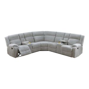 Lussuoso Set Divano Componibile 3 Pezzi Colore Cenere con Portabicchieri a Console, Funzione Reclinabile e Tessuto in Velluto a Coste per Soggiorno - Product Image 2