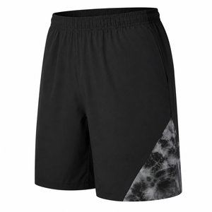 Shorts de sport pour hommes, noirs unis, à séchage rapide, taille élastique, avec empiècements latéraux tie-dye, légers, pour l'entraînement athlétique, la gym et la course à pied - Product Image 4
