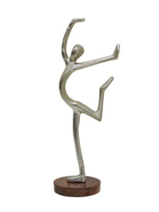 Estatua Moderna Abstracta de Bailarina en Aluminio Plateado, Elegante Escultura de Figura Humana Fluida sobre Base de Madera, Arte Contemporáneo para Decoración del Hogar - Product Image 2