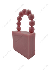Handcrafted <b>Pink</b> Resin Cube Clutch <b>Bag</b> with <b>Beaded</b> Handle Luxury Evening Party Statement Handbag for Women - Product Image 4