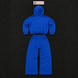 Ensemble survêtement bleu oversize pour homme, streetwear, sweat-shirt à capuche, pantalon cargo jogger, molleton de coton épais, décontracté, urbain - Product Image 6