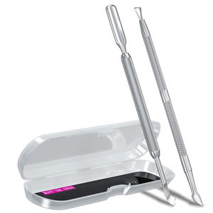 2 pièces Repousse-cuticules et grattoir en métal argenté, Outil grattoir à gel en acier inoxydable, Outil de décollement de vernis à ongles, Outils de manucure - Product Image 1