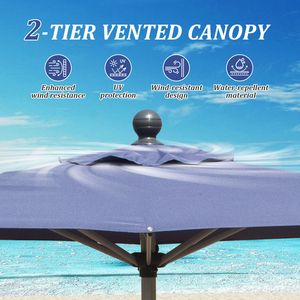 Parasol de patio rectangulaire bleu marine avec manivelle de levage et fonction d'inclinaison - Base non incluse - Product Image 6