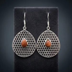High Quality Handmade <b>Red</b> Sunstone Gemstone Silver Dangle Drop <b>Earrings</b> for Women Engagement Jewelry - Product Image 3