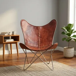 Sillón de Cuero Vintage con Estructura de Hierro Industrial, Sillón de Salón para Sala de Estar - Product Image 5