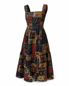 Vestido Casual Maxi Estampado Tejido con Cuello Solapa y Cintura Natural para Mujer, Ideal para Fiestas y Bodas - Product Image 4