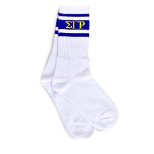 ถุงเท้า Sigma Gamma Rho สีขาว สำหรับผู้หญิงและผู้ชาย ถุงเท้ากีฬาผ้าฝ้าย ถุงเท้าลำลองสำหรับชมรมนักศึกษากรีก ถุงเท้ากีฬาแบบกำหนดเอง - Product Image 1