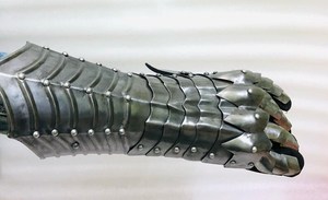 Gothic Steel Gauntlets <b>Silver</b> Plated Armor <b>Gloves</b> Modern Antique Style Embossed Metal Soft Enamel Craft Art Collectible Calvin - Product Image 2