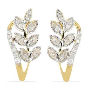 Joyería Fina, Pendientes de Diamantes Cultivados en Laboratorio de Oro Amarillo Sólido de 18K para Mujer, con Diseño de Hojas, Marcados y Certificados por SGL LAB - Product Image 3