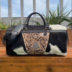 Equipaje de viaje de cuero de vaca genuino Vintage a la moda, conjunto combinado de diseño a cuadros de 2 piezas, bolsa de lona, regalo para mujer - Product Image 6