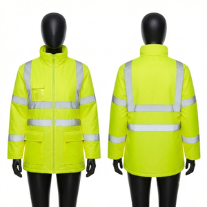 300 GSM Premium Polyester Softshell Women Work <b>Jacket</b> Fluorescent Yellow Reflective Panel Custom Logo Safety Wear - Product Image 1