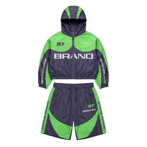 Mens Premium 125 GSM Polyester Windbreaker Shorts Set Black <b>White</b> Panel Design Custom Screen Print Logo Tracksuit plus size - Product Image 3