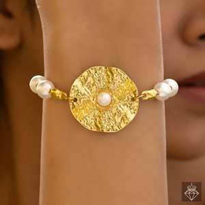 Pulsera de perlas martilladas PRAO Brazalete de perlas elegante y lujoso antideslustre - Product Image 2