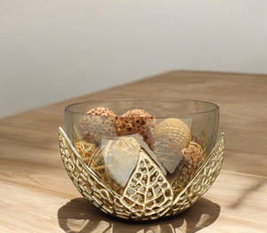 Cast Aluminum Stand with <b>Glass</b> <b>Bowl</b> for <b>Serving</b> Fruits and Dates <b>Serving</b> and Storage <b>Bowl</b> With Greatest Quality - Product Image 1