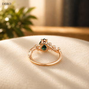 Women's 18K Yellow <b>Gold</b> Plated Moissanite <b>Ring</b> Pear Cut Green Gemstone Design Romantic Engagement <b>Ring</b> - Product Image 2