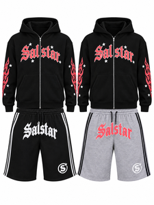 Custom Streetwear Unisex <b>Hoodie</b> & <b>Shorts</b> <b>Set</b> Oversized Zip Up <b>Hoodie</b> Matching <b>Shorts</b> Tracksuit <b>Set</b> OEM/ODM Clothing Manufacturer - Product Image 3