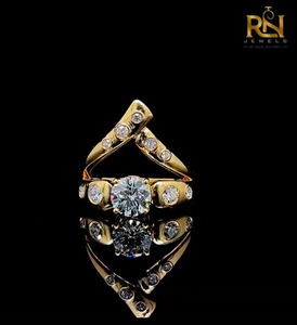 3 Piece Chevron Bridal <b>Stack</b> <b>Ring</b> 2 CT DEF Color Brilliant Cut Lab Grown Diamond Set Solid Gold Curved Nesting Band Unisex - Product Image 1