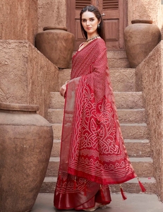 Sari KV Tradicional Listo para Usar, de Mezcla de Algodón Teñido, Sin Arrugas, para Fiestas y Uso Diario, con Blusa Sin Coser - Product Image 2