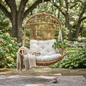 Handcrafted natural rattan <b>hanging</b> egg chair cushioned swing lounge <b>seat</b> outdoor indoor balcony patio furniture setup product - Product Image 3