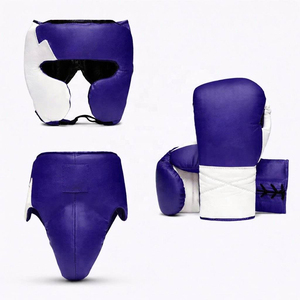 Guantes de boxeo profesionales con protector de cabeza, conjunto de cuero genuino con cordones para kickboxing - Product Image 3