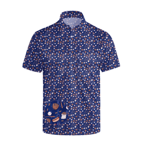 Chemise décontractée à manches courtes pour homme, brodée, tricotée, respirante, imprimé baseball, boutonnée, motif sportif original, pour le golf - Product Image 1