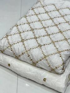 Tissu brodé perlé Dobby 100% soie pour robes de mariée, dentelle et vêtements pour filles - Fournisseur et fabricant sur mesure - Product Image 5