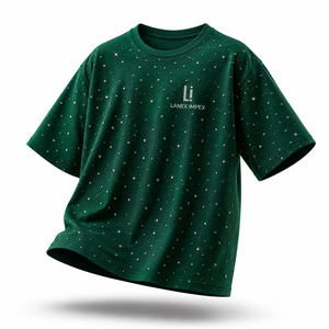 Custom Green Rhinestone Stud <b>T</b> <b>Shirt</b> <b>Men</b> Oversized Streetwear Casual Short Sleeve Crew Neck Sparkle Graphic Tee Fashion Apparel - Product Image 2