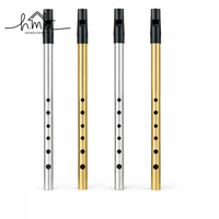 Set 4 Brass Irish Penny Whistle Flutes Traditional Open Wind Instrument Beginners Professionals Gold Plated BB Key BASS Range