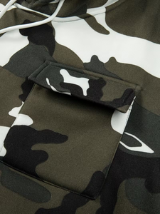 2pcs Solid Terry Fabric Quick Dry 100% Cotton Multi Pocket Sports Fashionable Casual Hooded Two-Piece Set Men's Winter - Product Image 5
