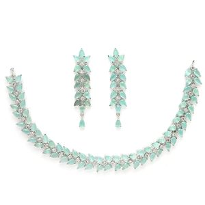 Silver Plated Alloy Necklace <b>Earrings</b> <b>Bracelet</b> <b>Set</b> Flower Design Zircon Women's Wedding Jewelry Romantic Style - Product Image 1