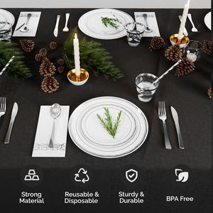 50 Set di Stoviglie Monouso in Plastica Piatta Circolare Argento con Logo Personalizzato, Inclusi Piatti, Bicchieri, Coltelli, Forchette, Tovaglioli e Cannucce - Product Image 4